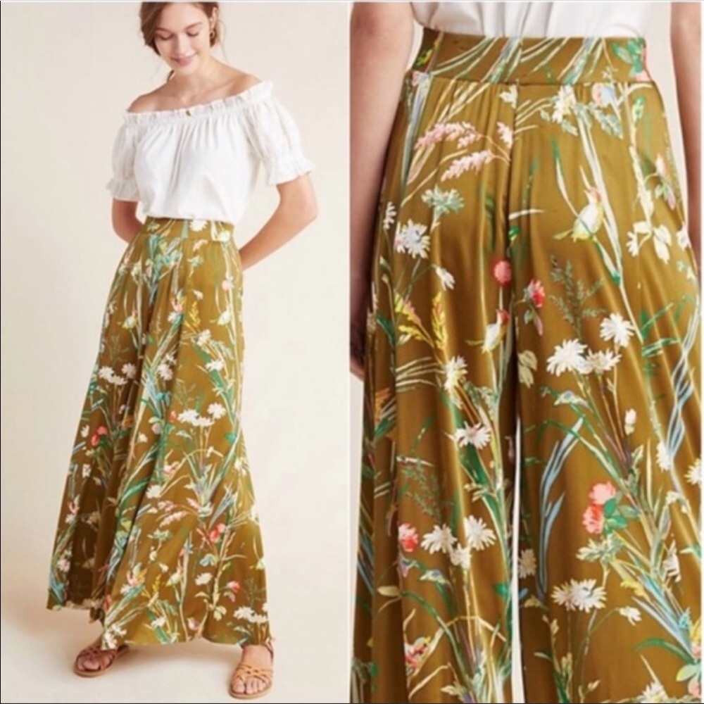 Anthropologie Green Wide-Leg Jumpsuit with Floral Design - Picture 5 of 10